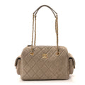 Suede Quilted Chanel 25 Bowling Bag Dark Grey