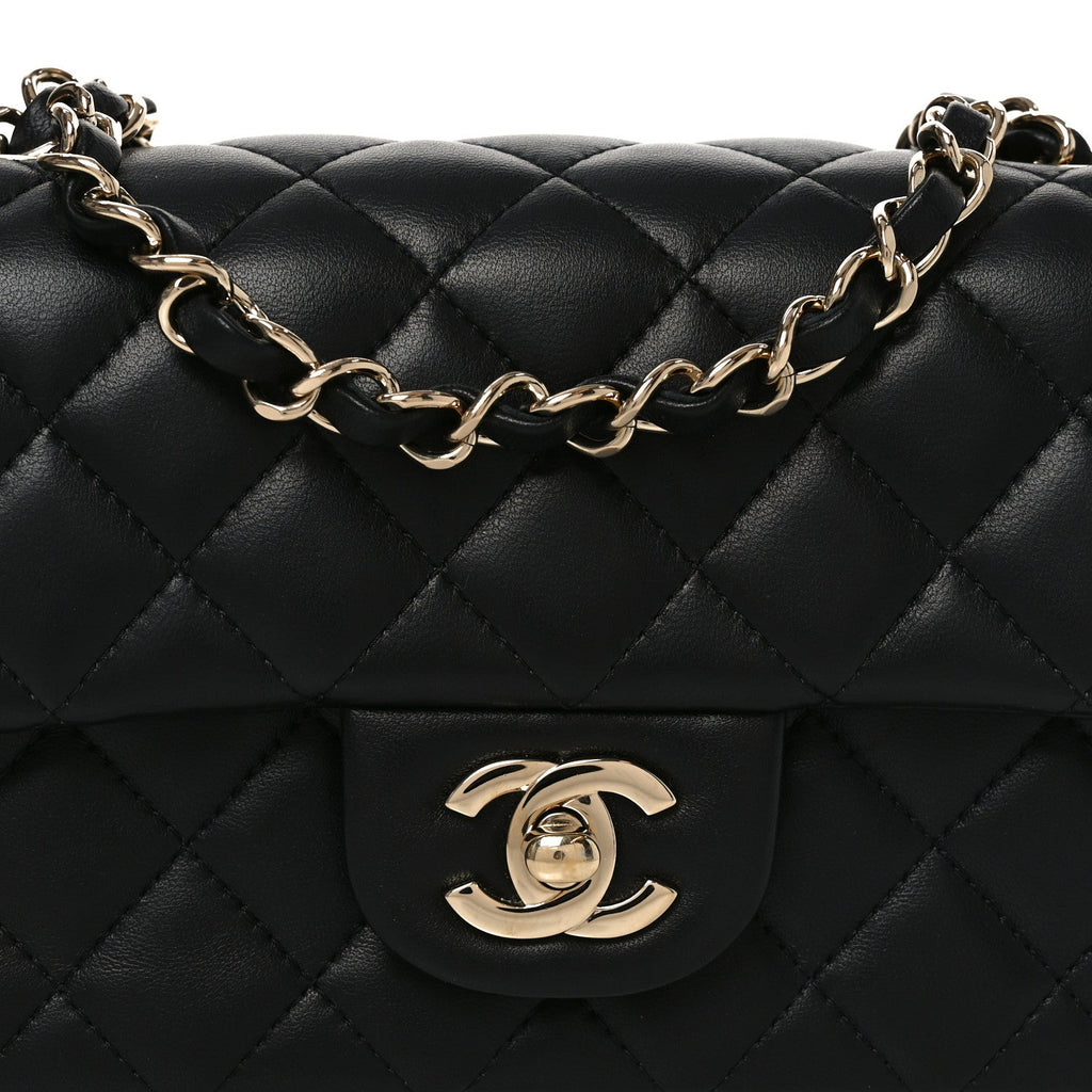 Lambskin Quilted Mini Rectangular Flap Black