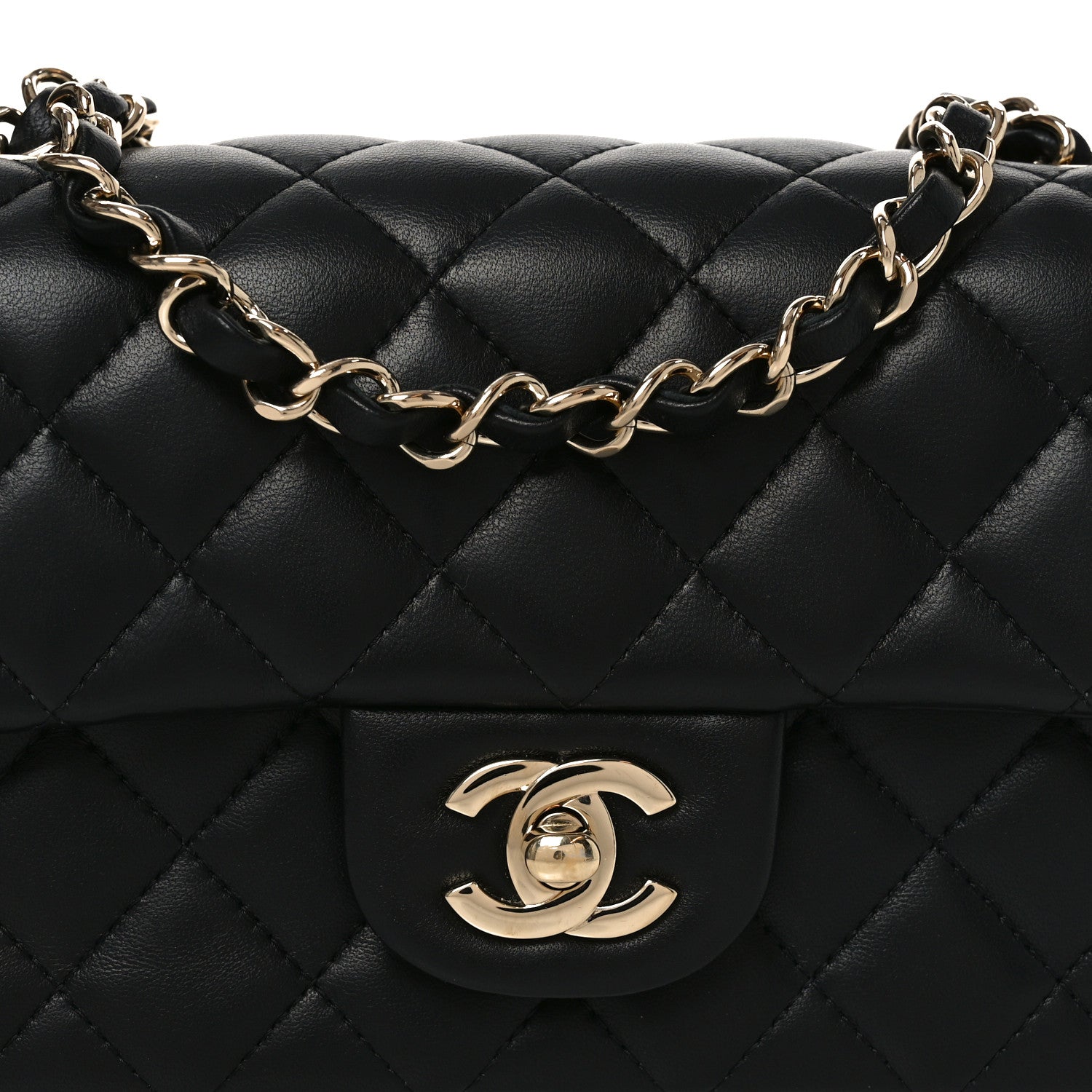 Lambskin Quilted Mini Rectangular Flap Black