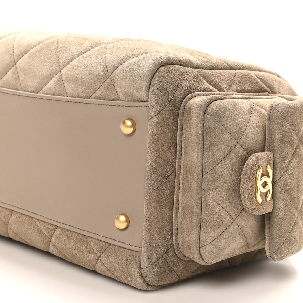 Suede Quilted Chanel 25 Bowling Bag Dark Grey