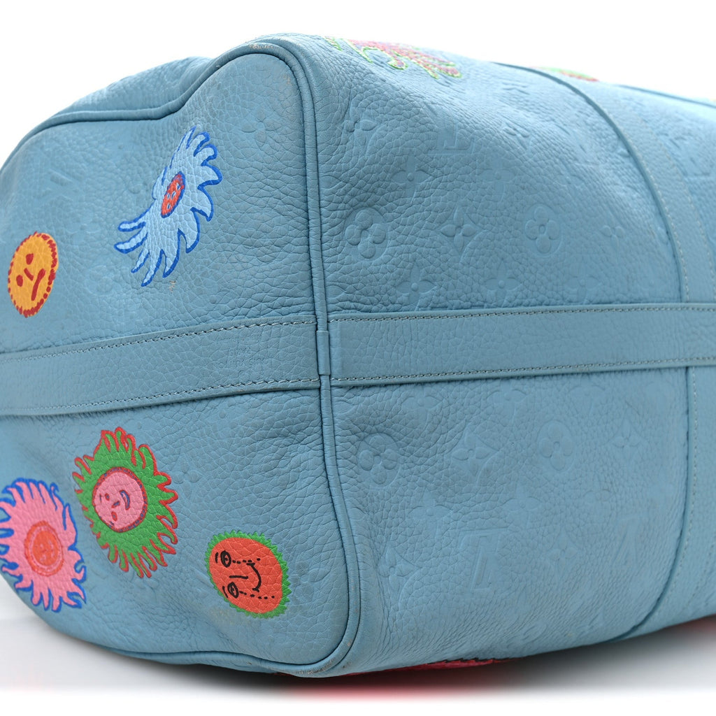 LV X YK Taurillon Monogram Keepall Bandouliere 50 Blue Multicolor
