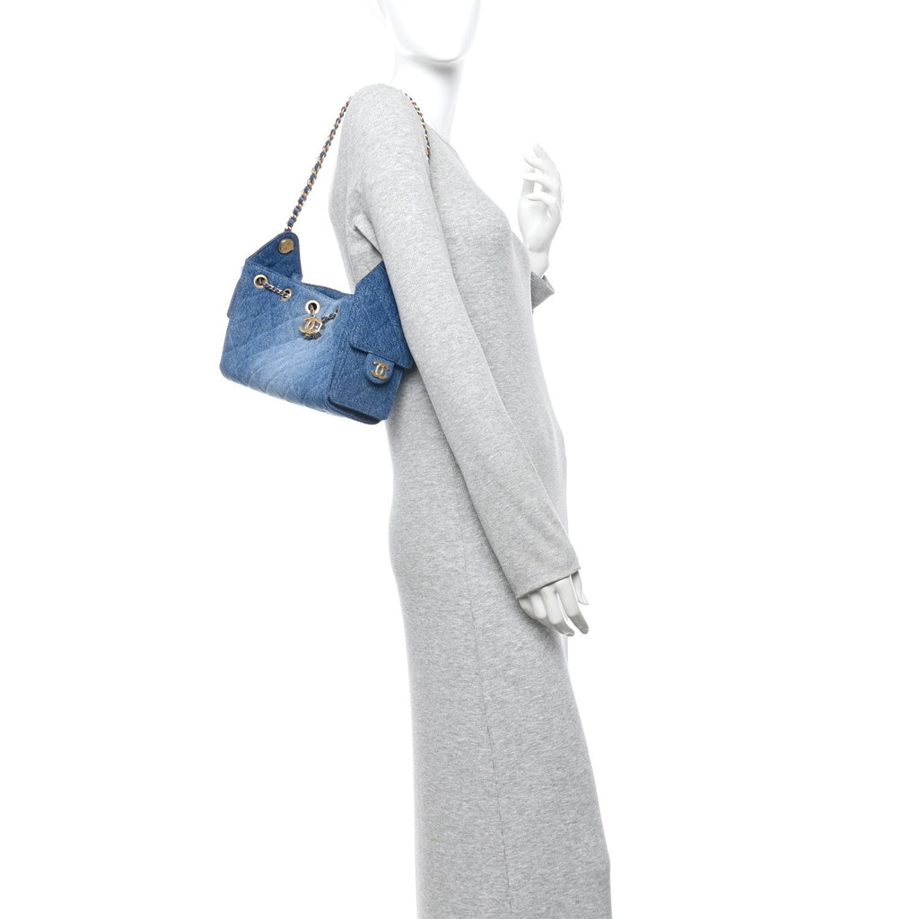 Washed Denim Quilted Mini Chanel 25 Handbag Blue