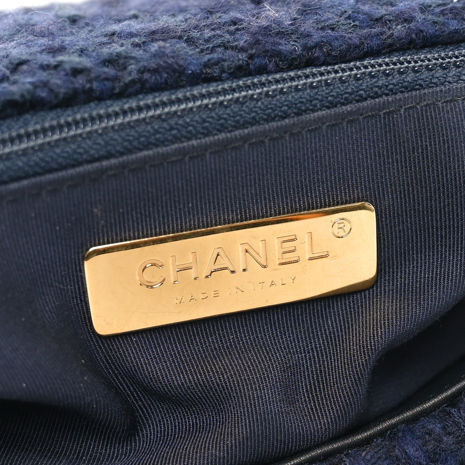Tweed Quilted Large Chanel 19 Flap Navy Blue