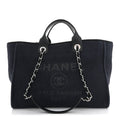 Mixed Fibers Calfskin Medium Deauville Tote Navy Blue