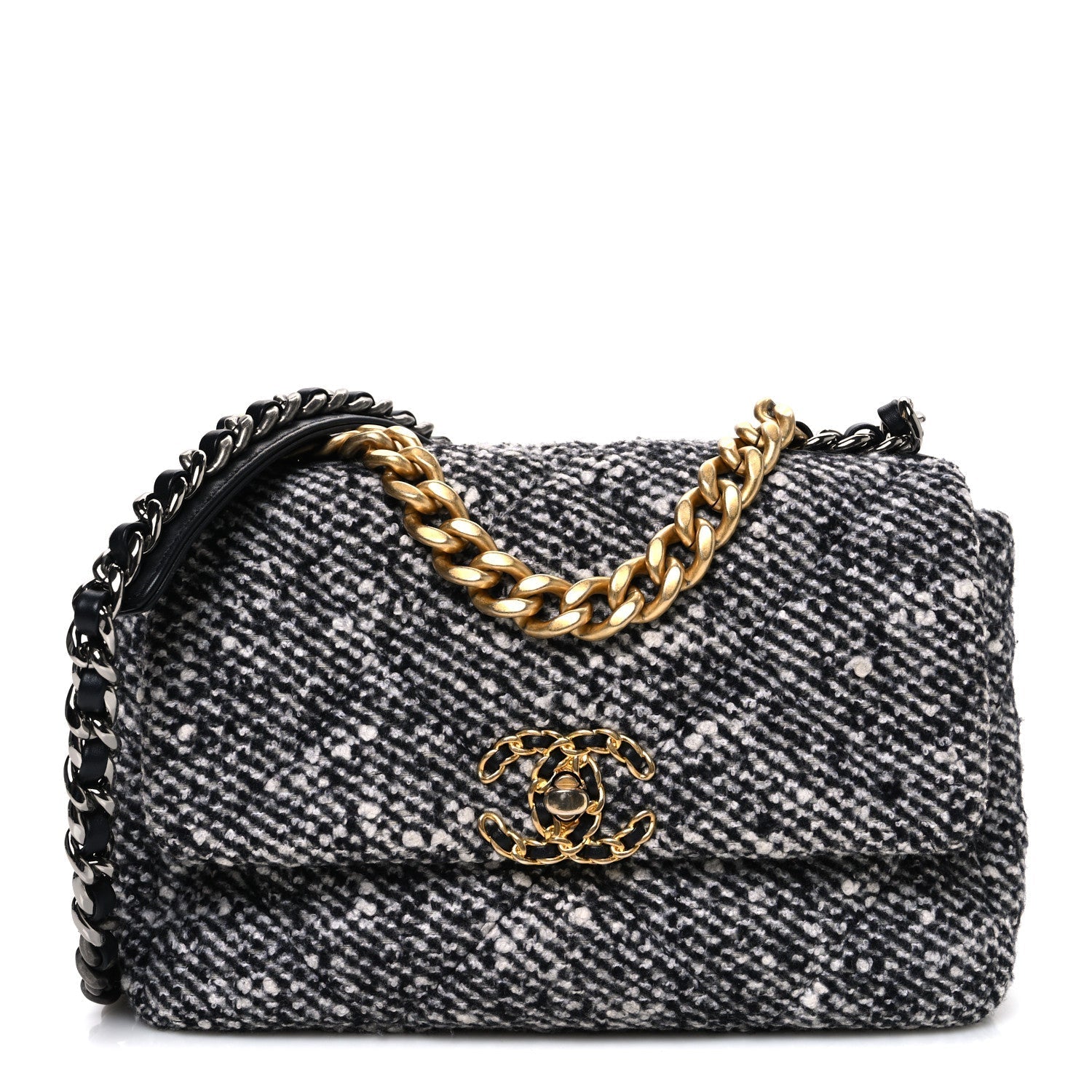 Tweed Quilted Medium Chanel 19 Flap Grey