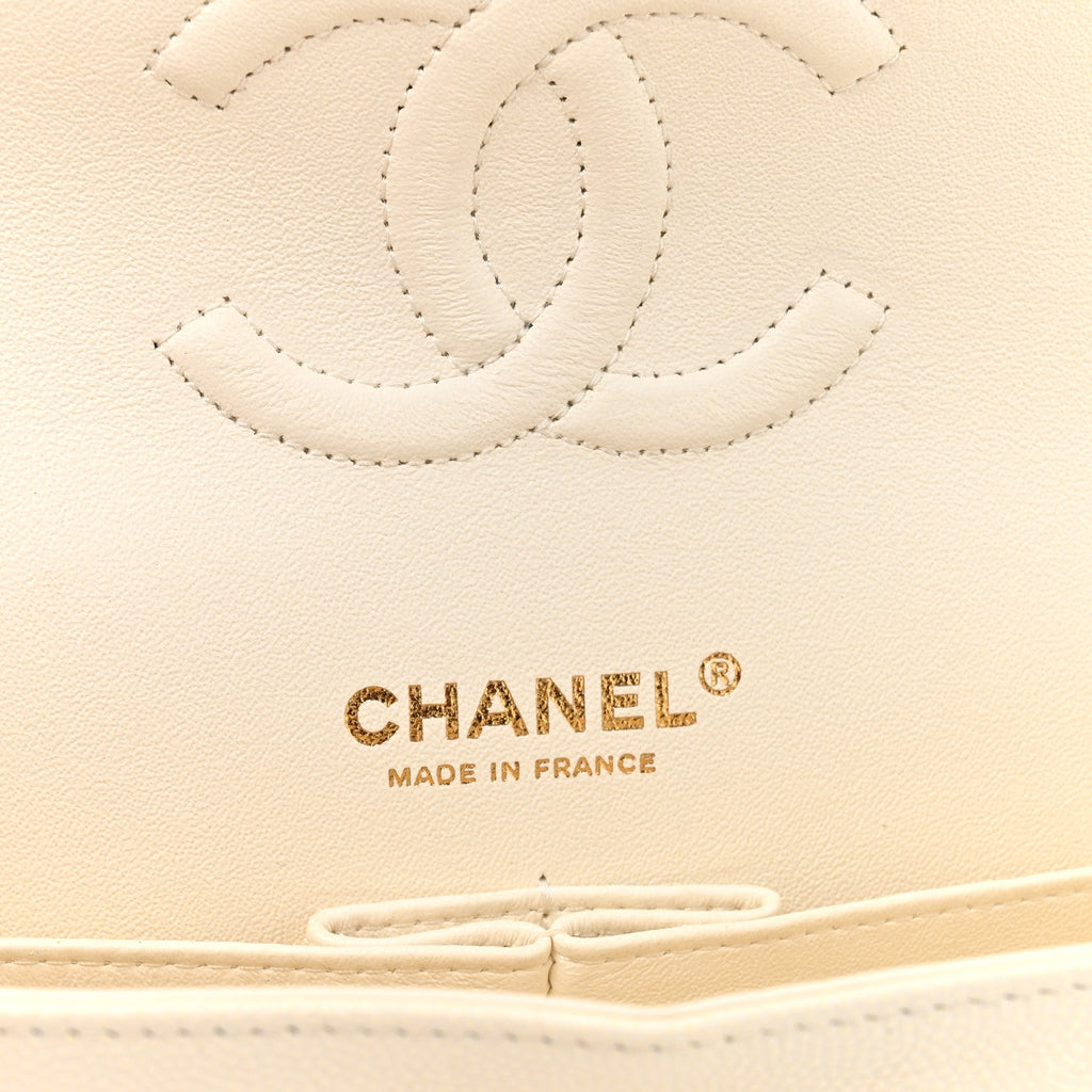 Caviar Quilted Medium Double Flap White