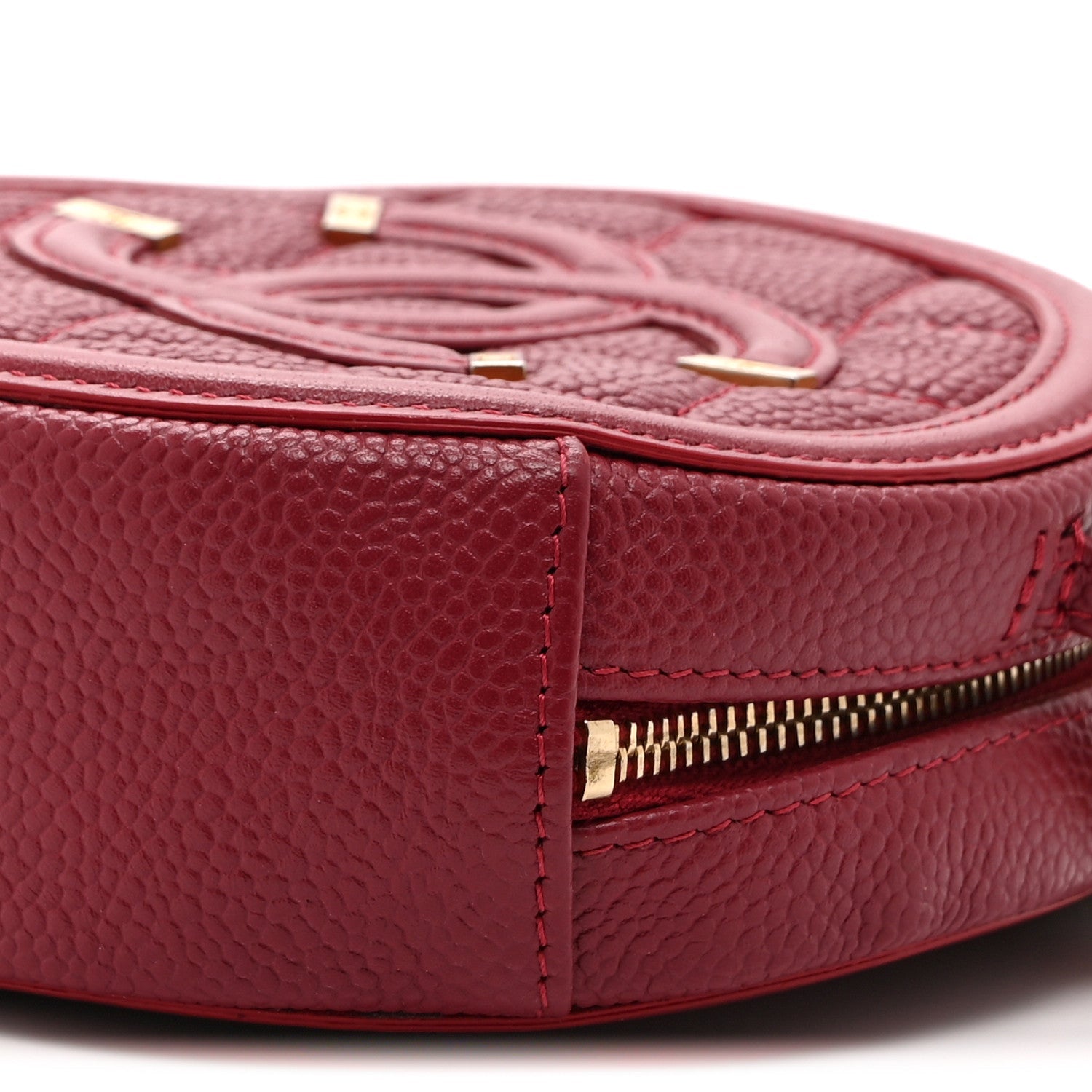 Caviar Quilted Round Filigree Crossbody Red