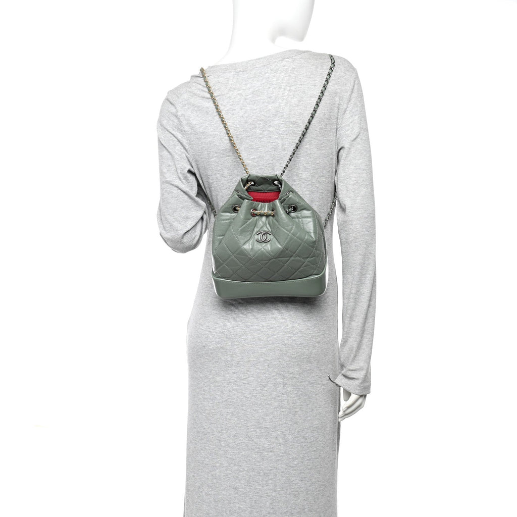 Aged Calfskin Quilted Small Gabrielle Backpack Green
