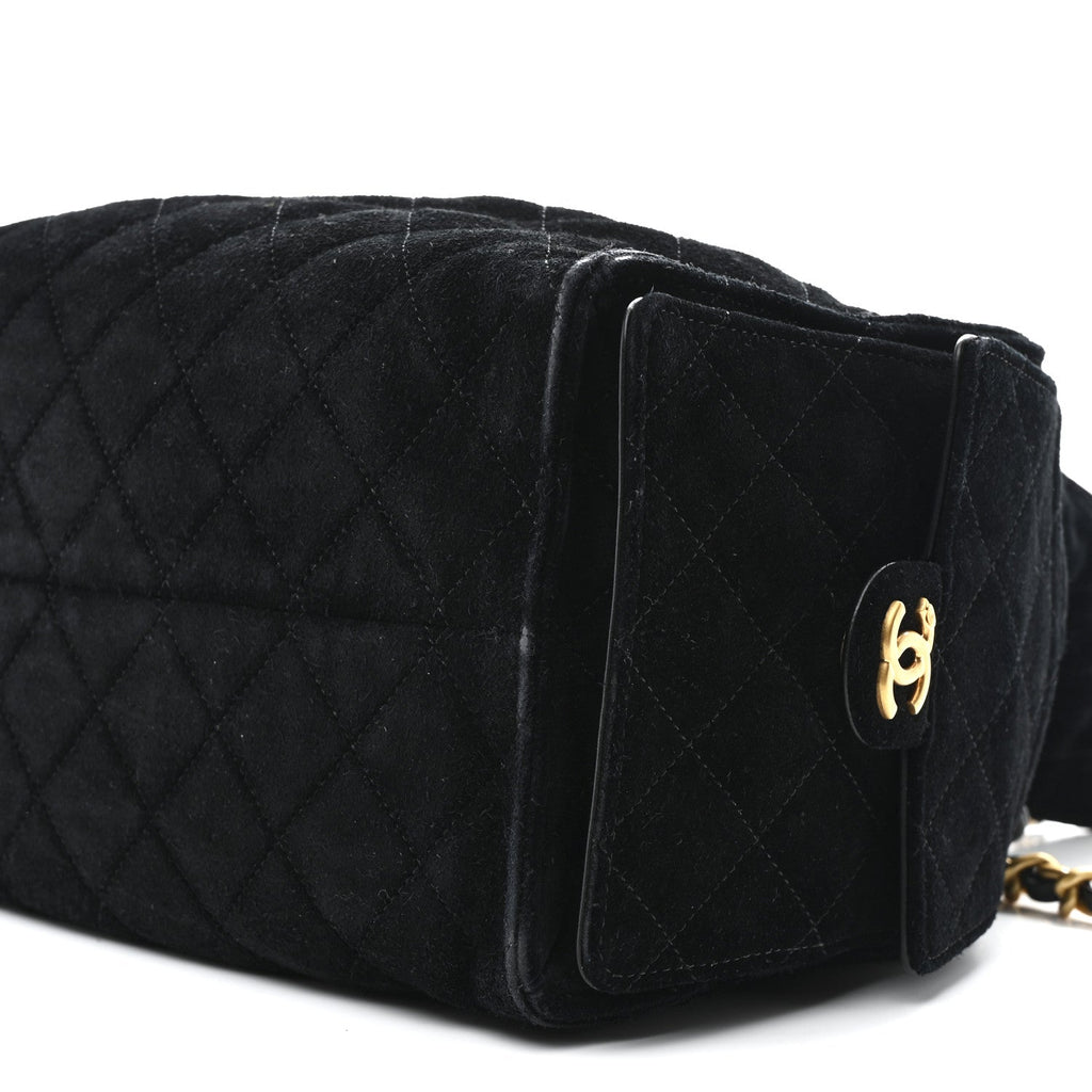 Suede Quilted Medium Chanel 25 Handbag Black