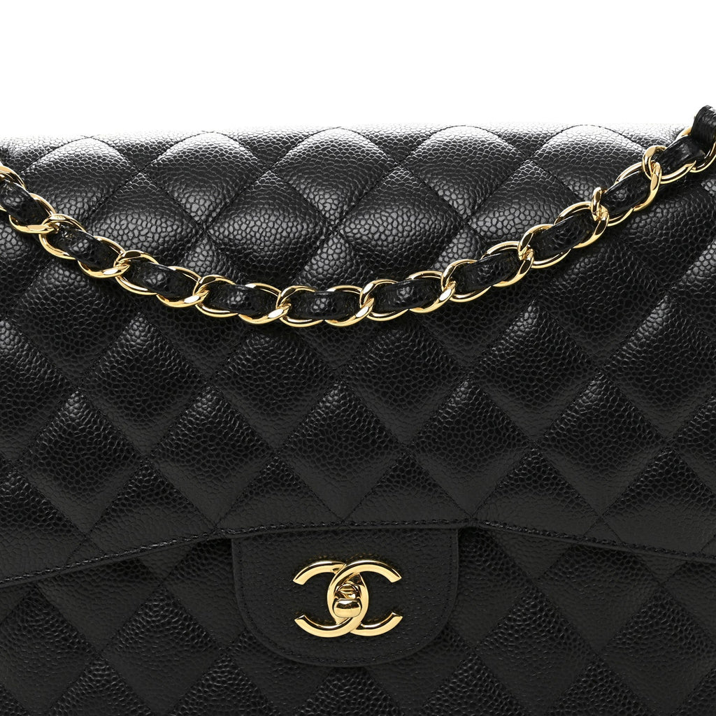Caviar Quilted Jumbo Double Flap Black