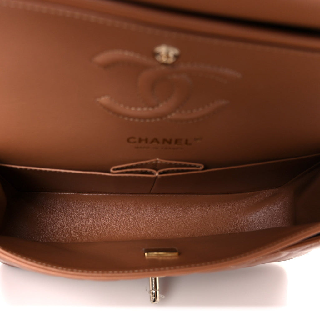 Lambskin Quilted Small Double Flap Brown