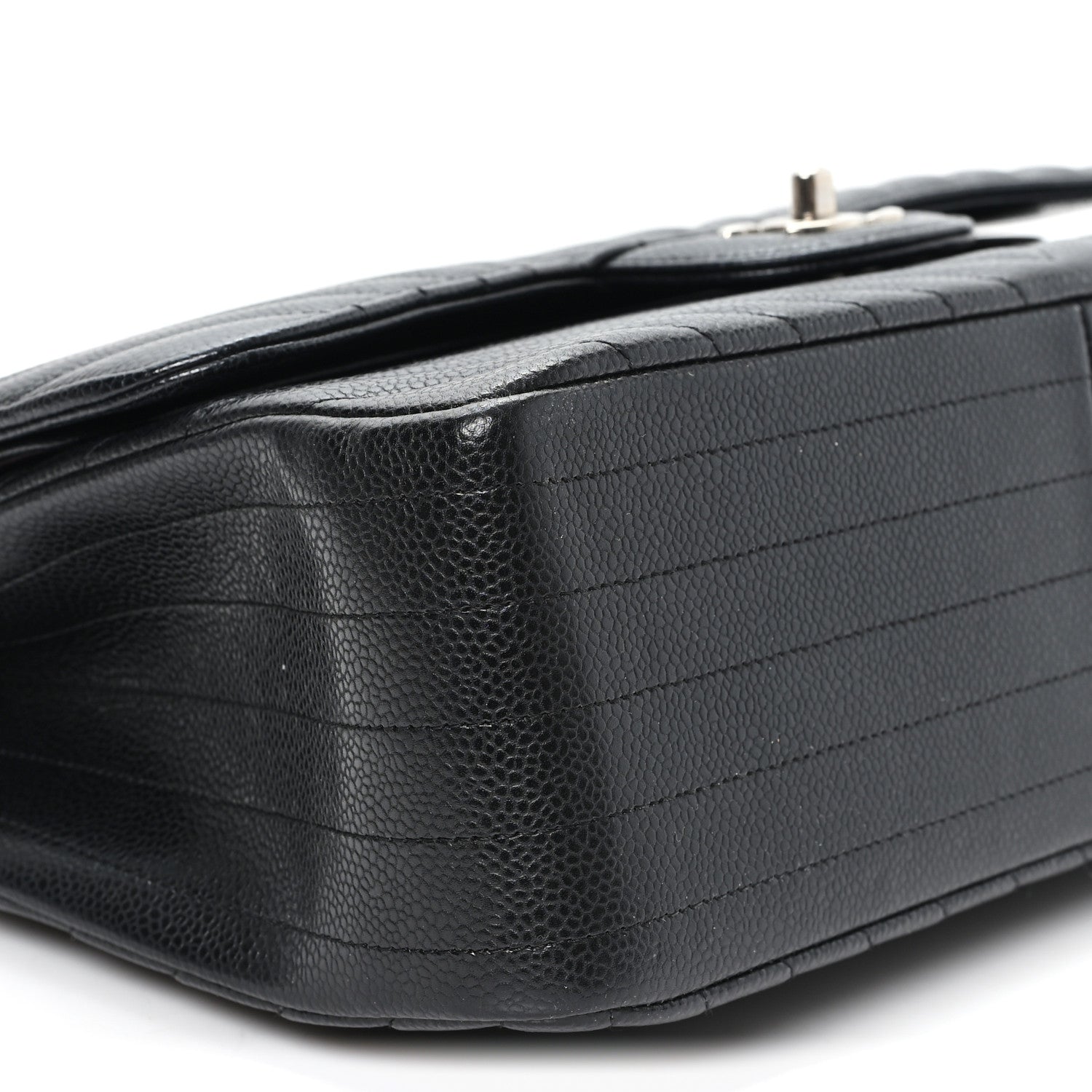 Caviar Chevron Quilted Jumbo Double Flap Black