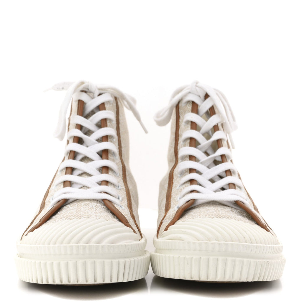 Jacquard Anagram Calfskin Mens High Top Sneakers 42 Natural White