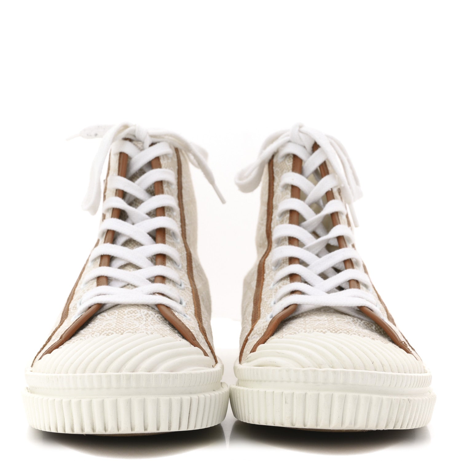 Jacquard Anagram Calfskin Mens High Top Sneakers 42 Natural White