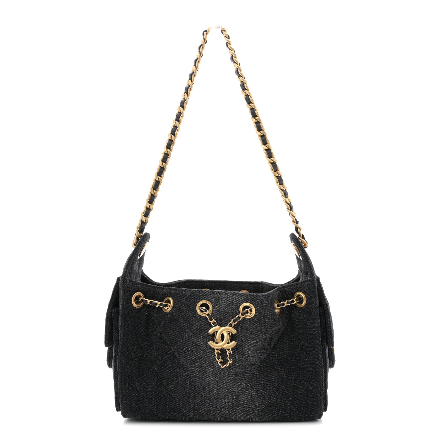 Washed Denim Quilted Mini Chanel 25 Handbag Black