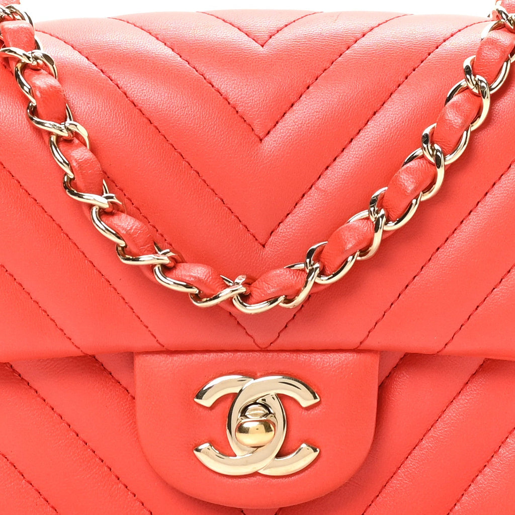 Lambskin Chevron Quilted Mini Rectangular Flap Red