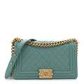 Lambskin Quilted Medium Boy Flap Green
