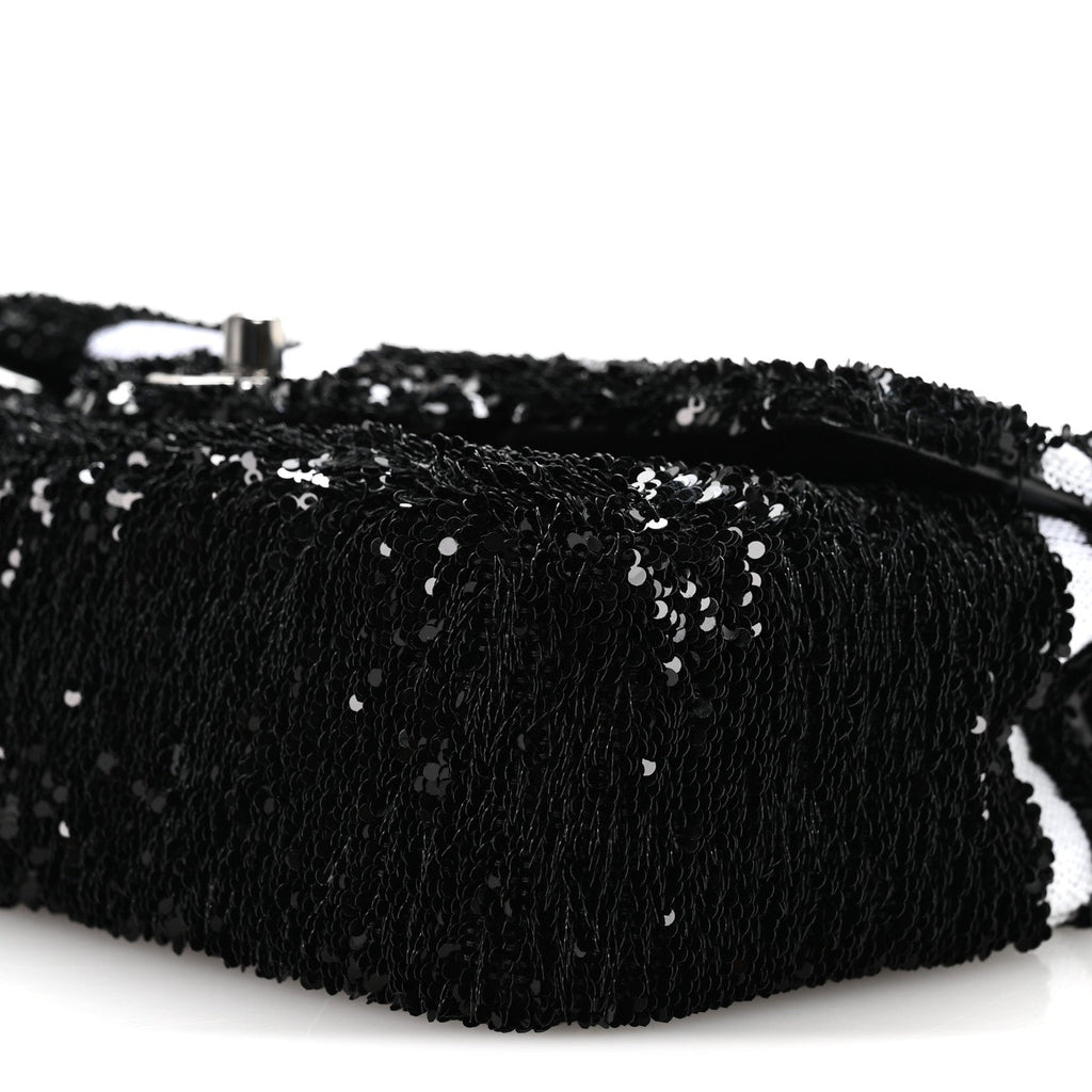 Sequin Ribbon Small Rectangular Flap Black White