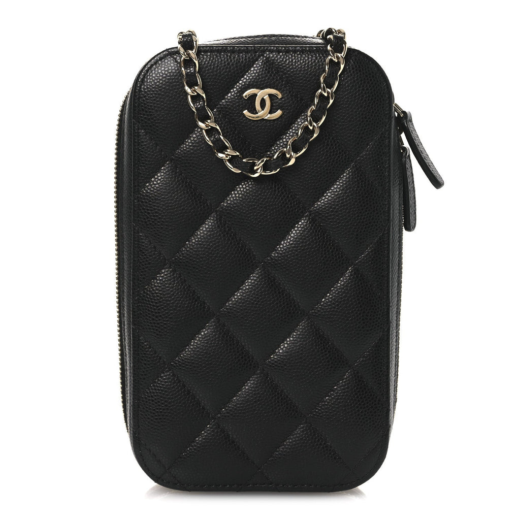 Caviar Quilted Phone Holder Wallet On Chain WOC Black