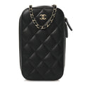 Caviar Quilted Phone Holder Wallet On Chain WOC Black