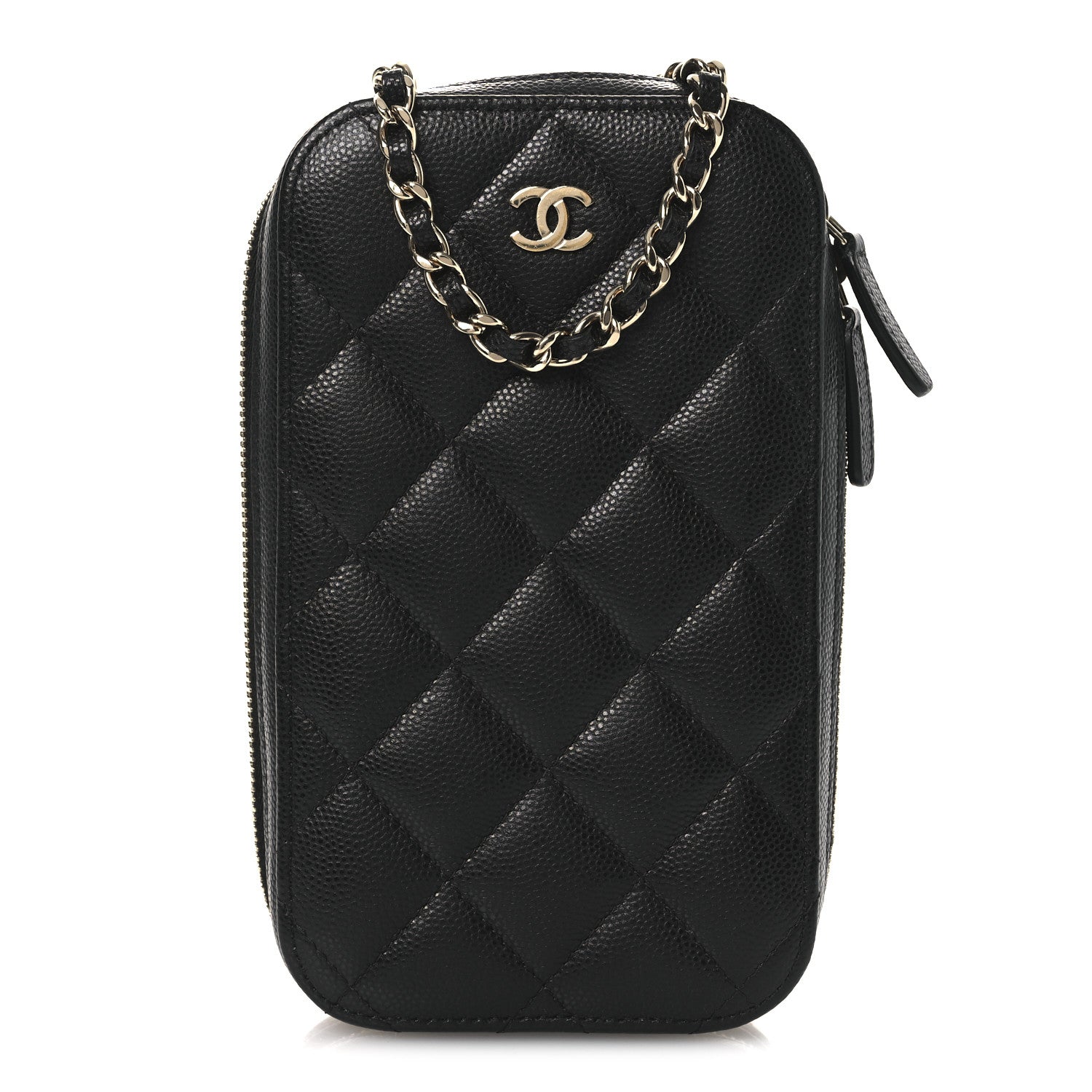 Caviar Quilted Phone Holder Wallet On Chain WOC Black