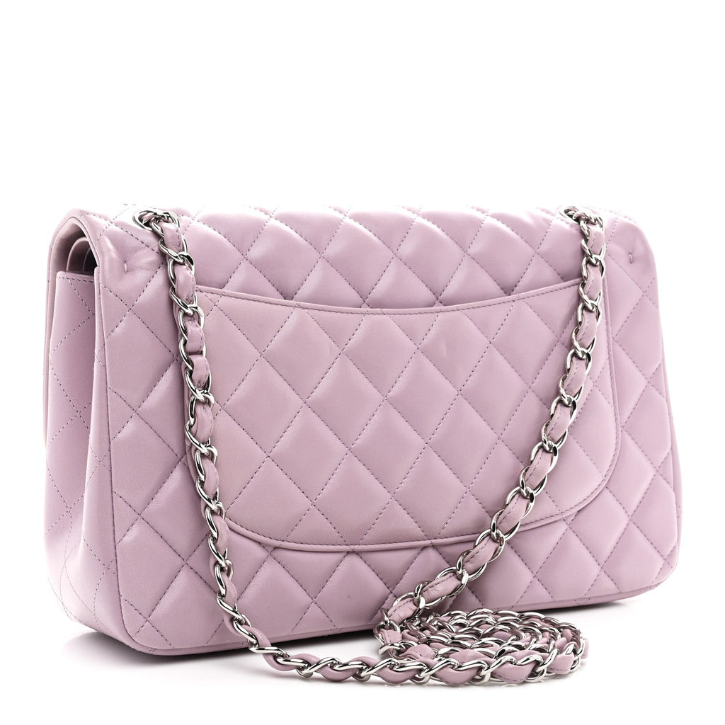 Lambskin Quilted Jumbo Double Flap Light Purple