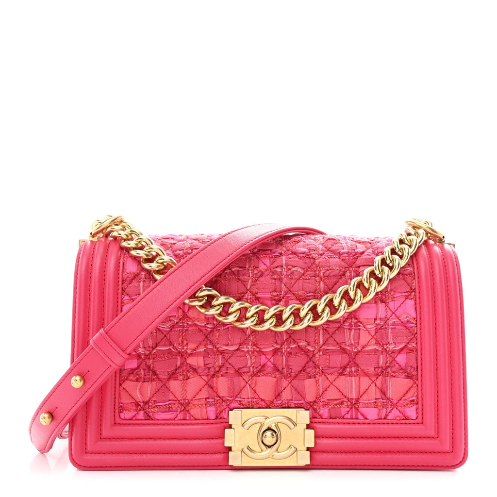 Lambskin Tweed Medium Boy Flap Fuchsia