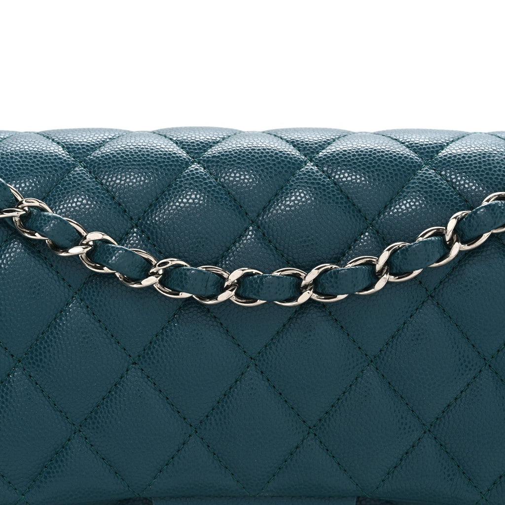 Caviar Quilted Medium Double Flap Dark Turquoise
