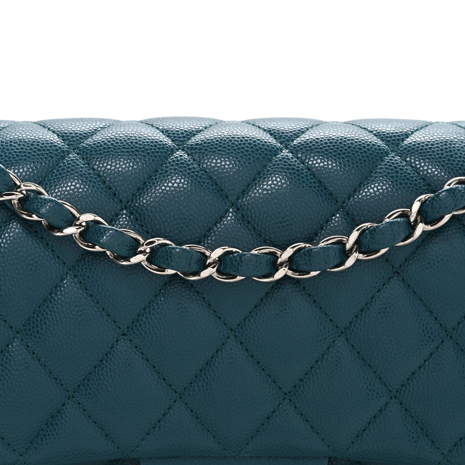 Caviar Quilted Medium Double Flap Dark Turquoise