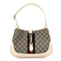 GG Supreme Monogram Azalea Calfskin Web Small Jackie 1961 Hobo Beige Ebony Mystic White