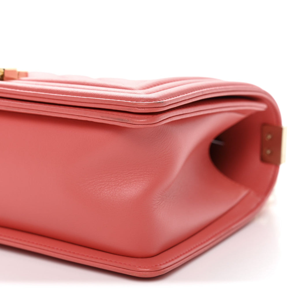 Calfskin Quilted Medium Boy Flap Coral