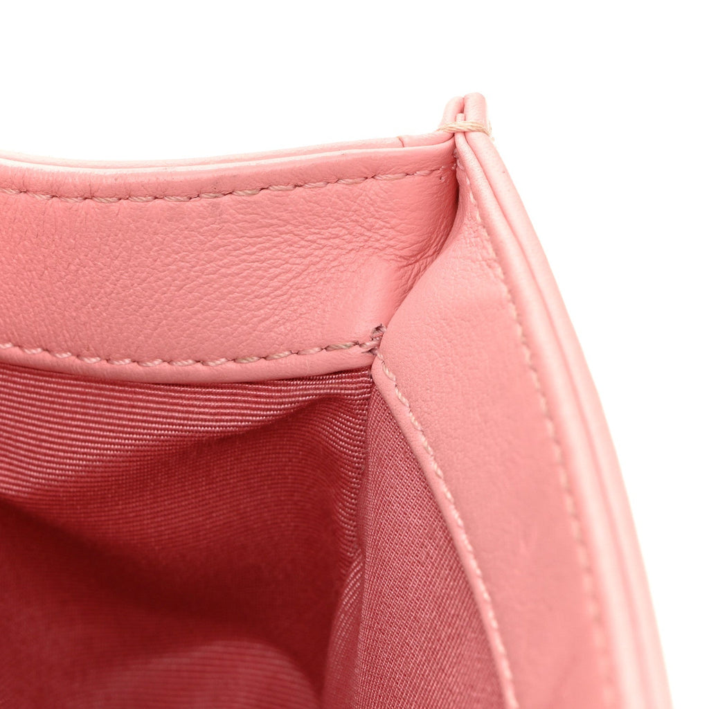 Calfskin Chevron Embroidered Small Boy By The Sea Flap Pink