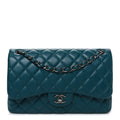 Lambskin Quilted Jumbo Double Flap Turquoise