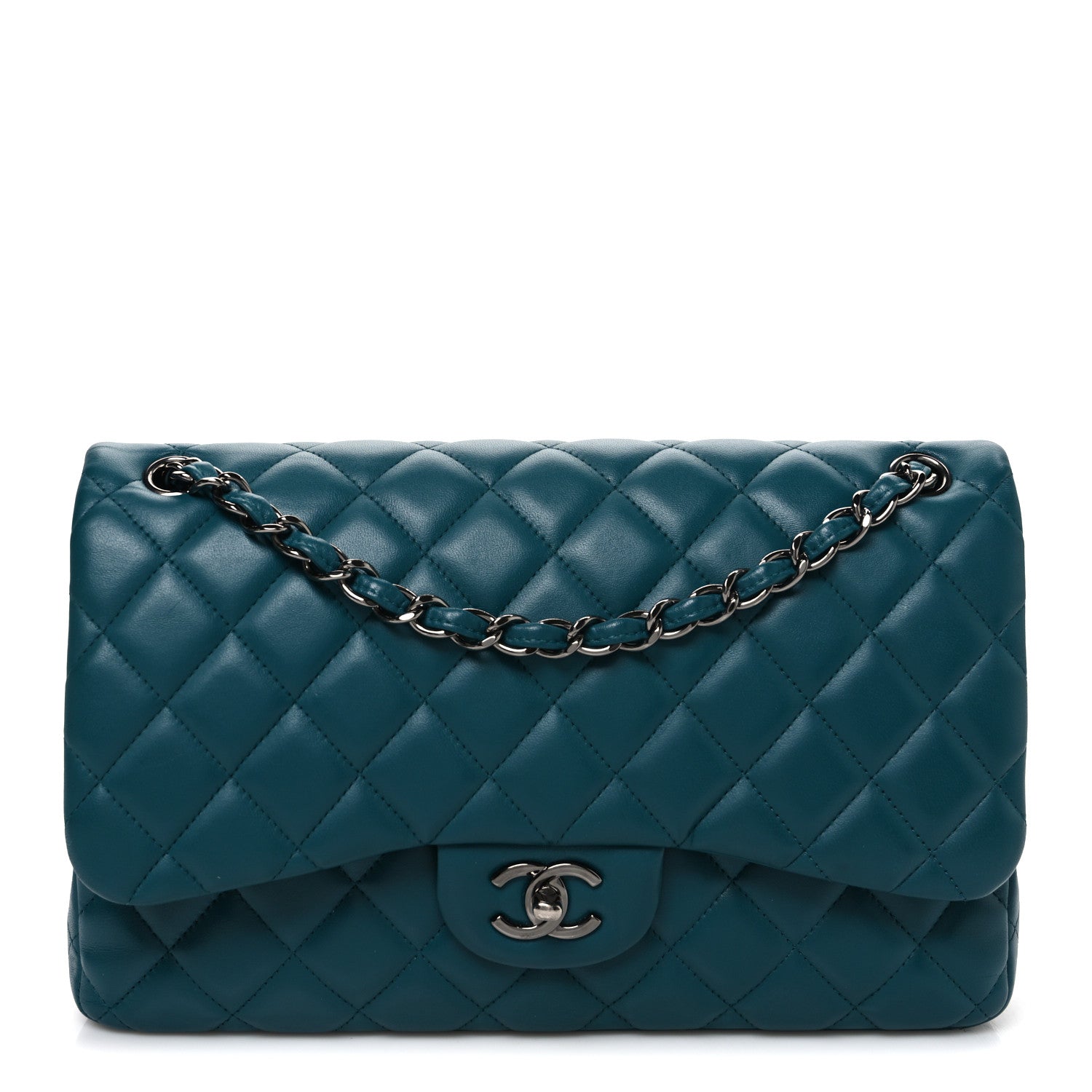 Lambskin Quilted Jumbo Double Flap Turquoise