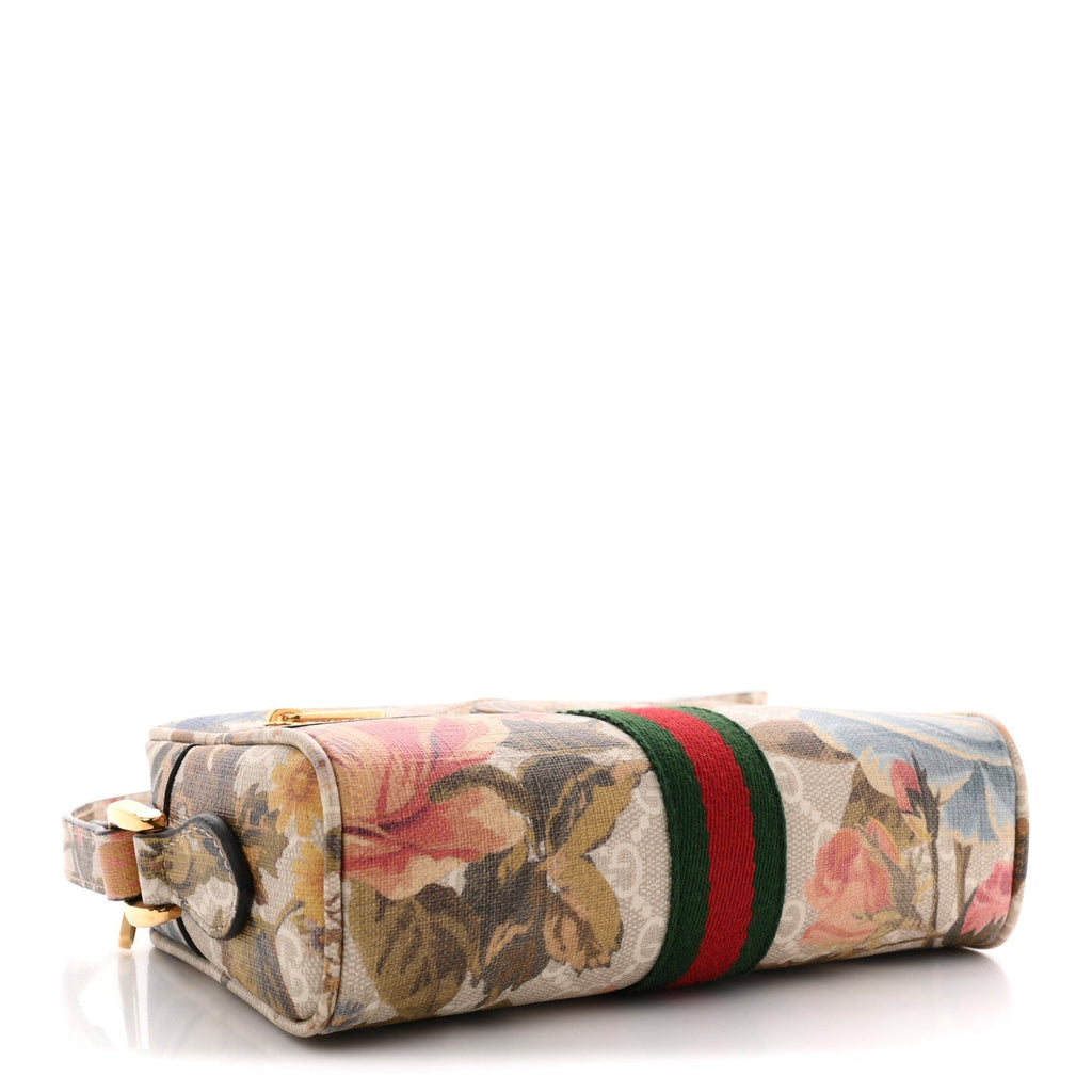 GG Supreme Monogram Water Flora Web Mini Ophidia Shoulder Bag Beige White Multicolor