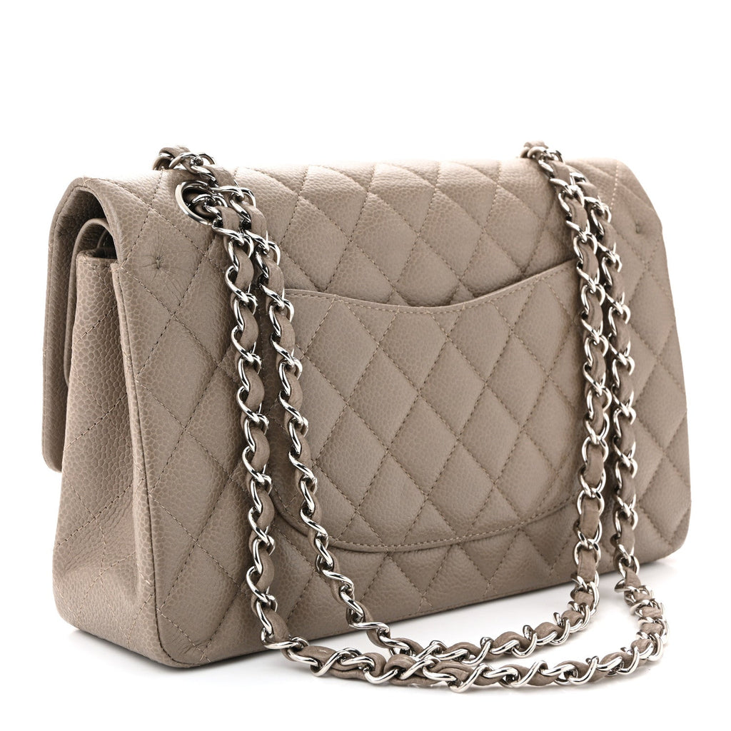 Caviar Quilted Medium Double Flap Taupe