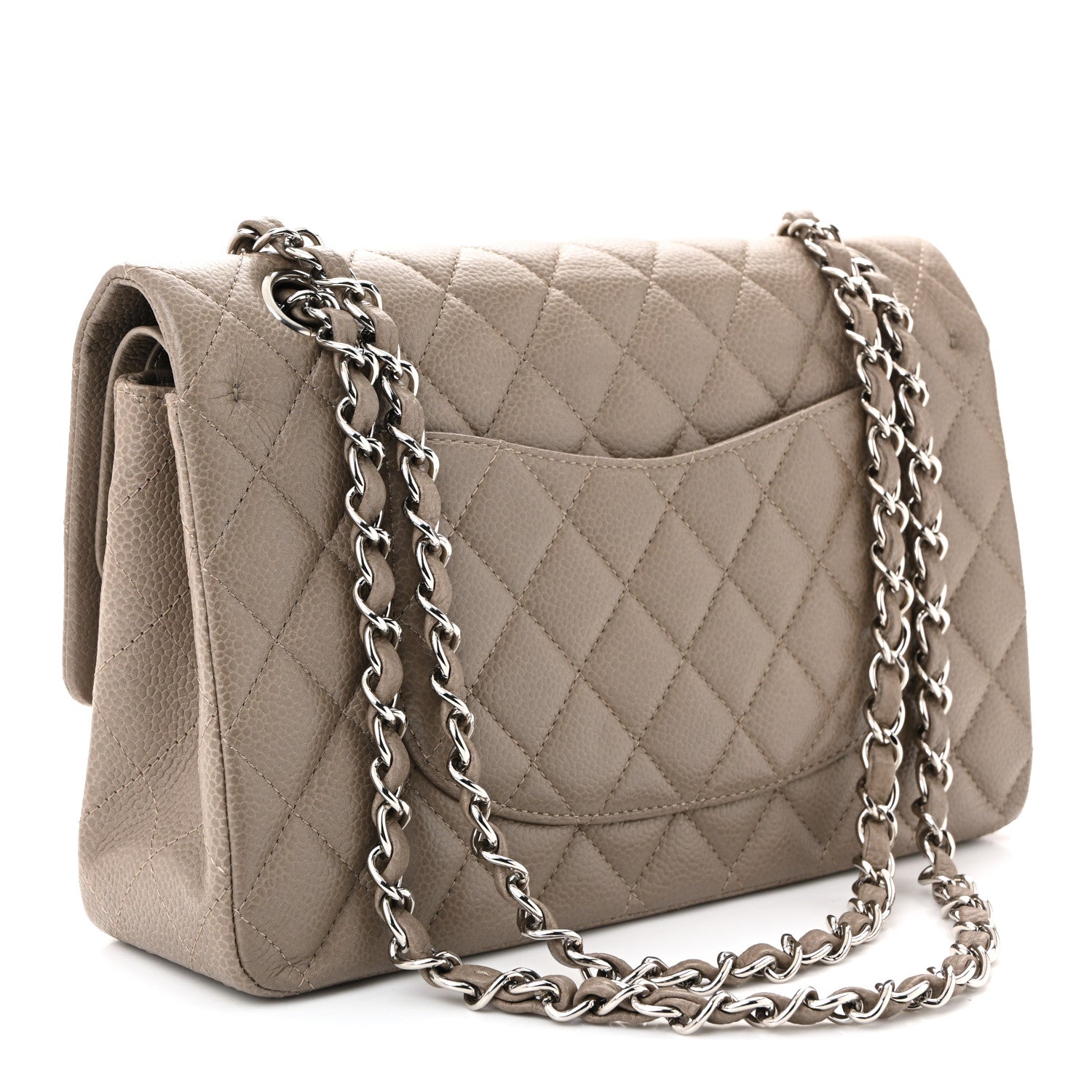 Caviar Quilted Medium Double Flap Taupe