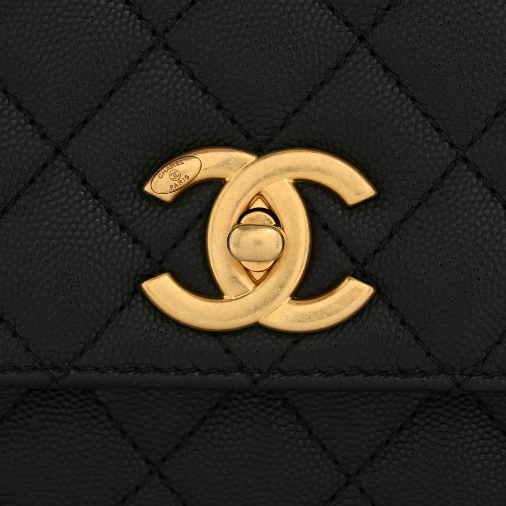 Caviar Quilted Small Coco Chain Handle Flap Black
