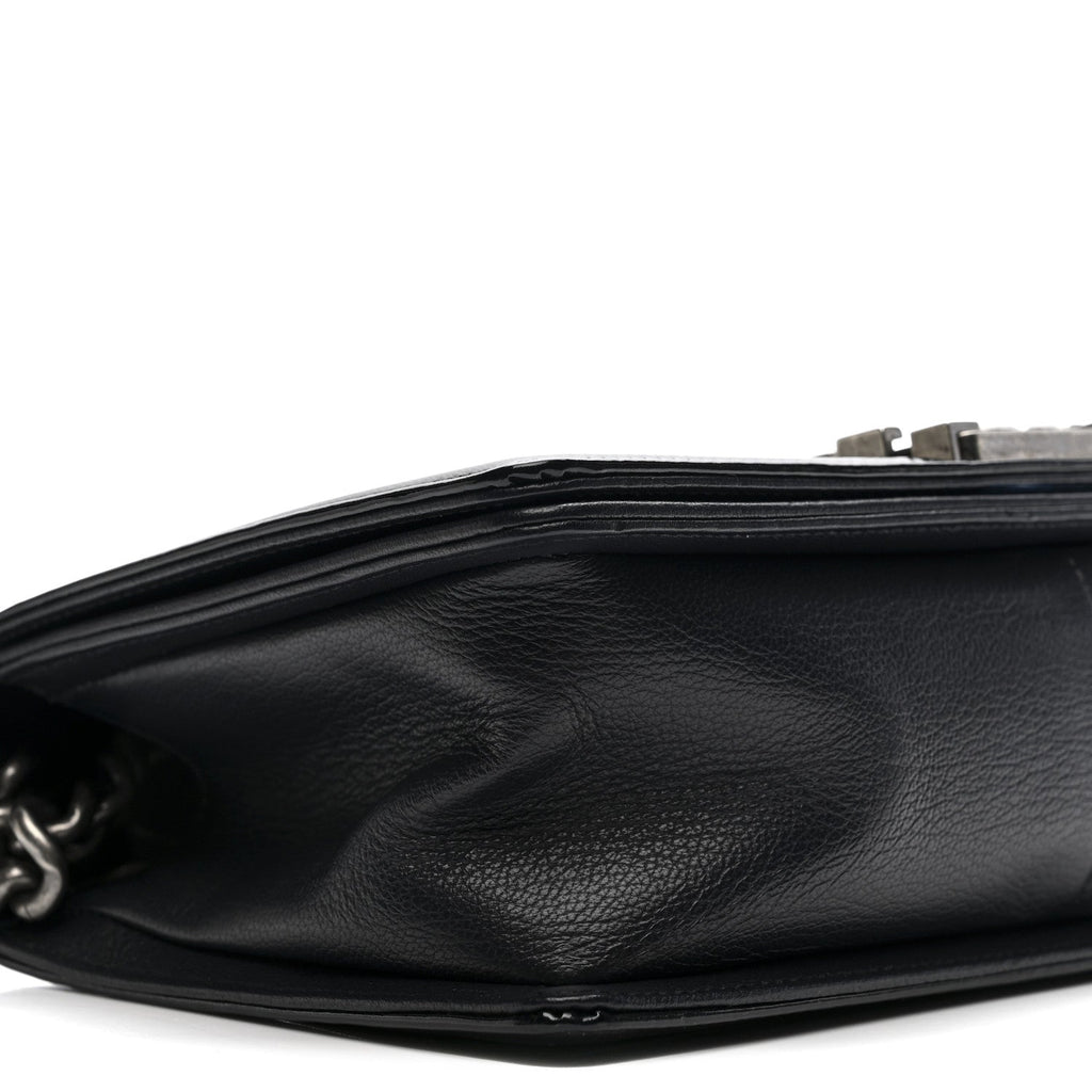Goatskin Quilted Patent Medium Duo Boy Flap Dark Blue