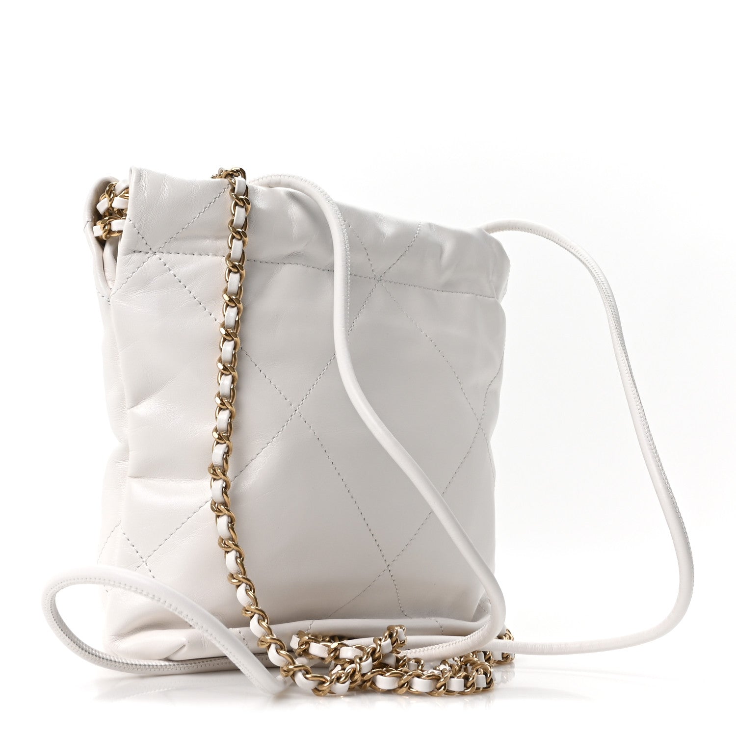 Shiny Calfskin Quilted Mini Chanel 22 White Black