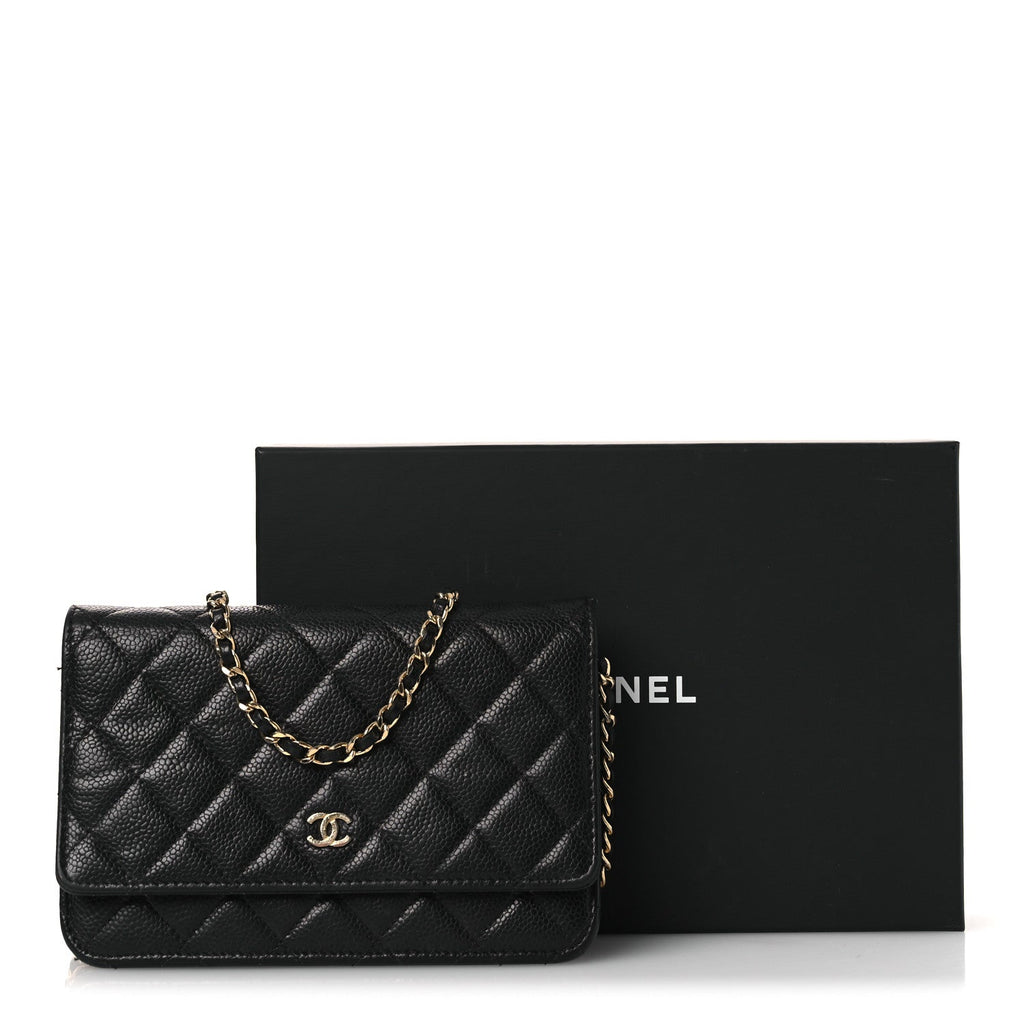 Caviar Quilted Wallet on Chain WOC Black