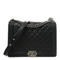 Calfskin Double Stitch Large Boy Flap Black