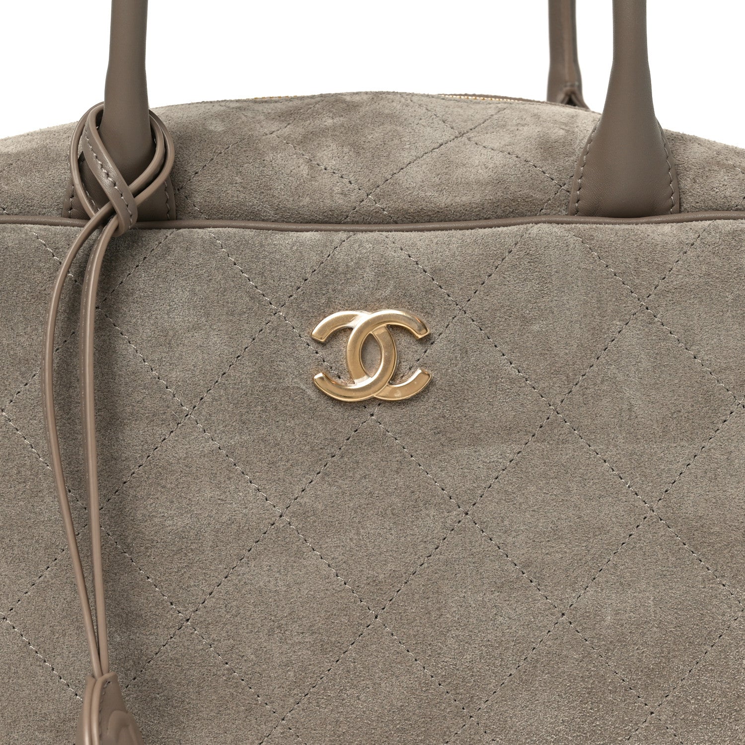Suede Calfskin Quilted Large Perfect Bowling Bag Grey