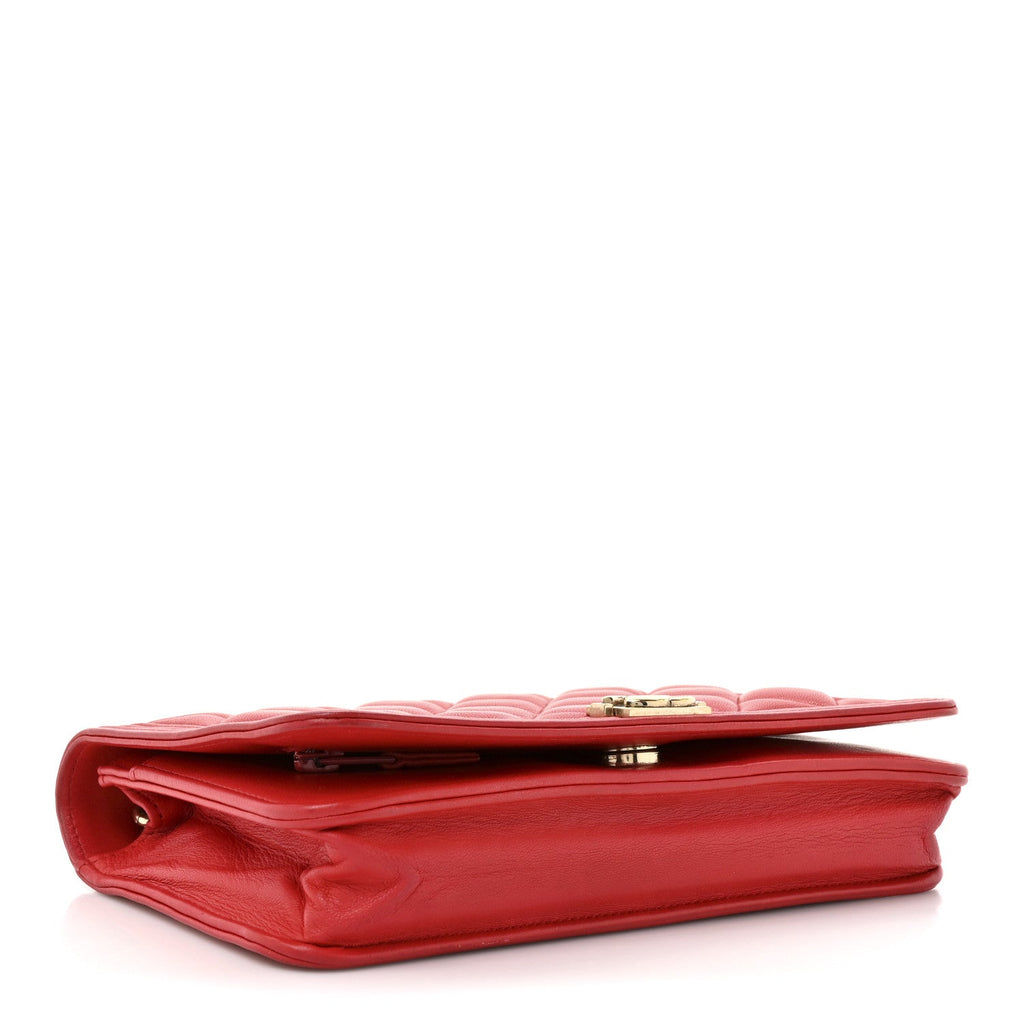 Lambskin Quilted Boy Wallet On Chain WOC Red