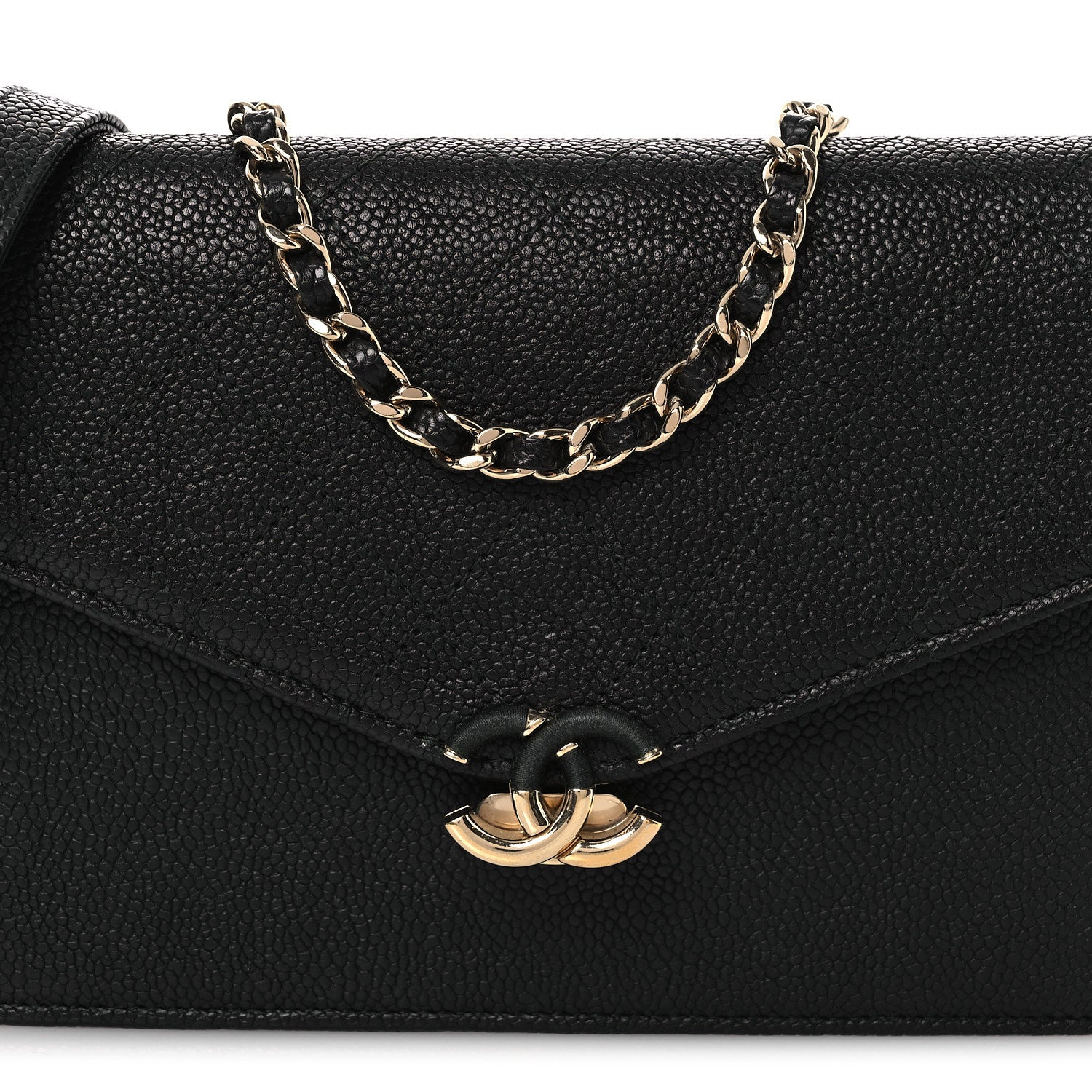 Grained Calfskin Quilted Cuba Wallet On Chain WOC Black