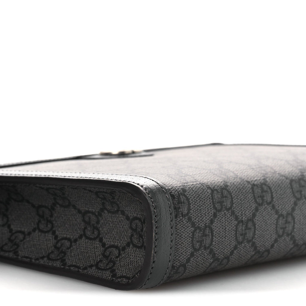 GG Supreme Monogram Textured Dollar Calfskin Web Small Ophidia Shoulder Bag Grey Black Graphite Grey
