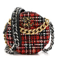 Tweed Quilted Chanel 19 Round Clutch With Chain  Red Black White Green