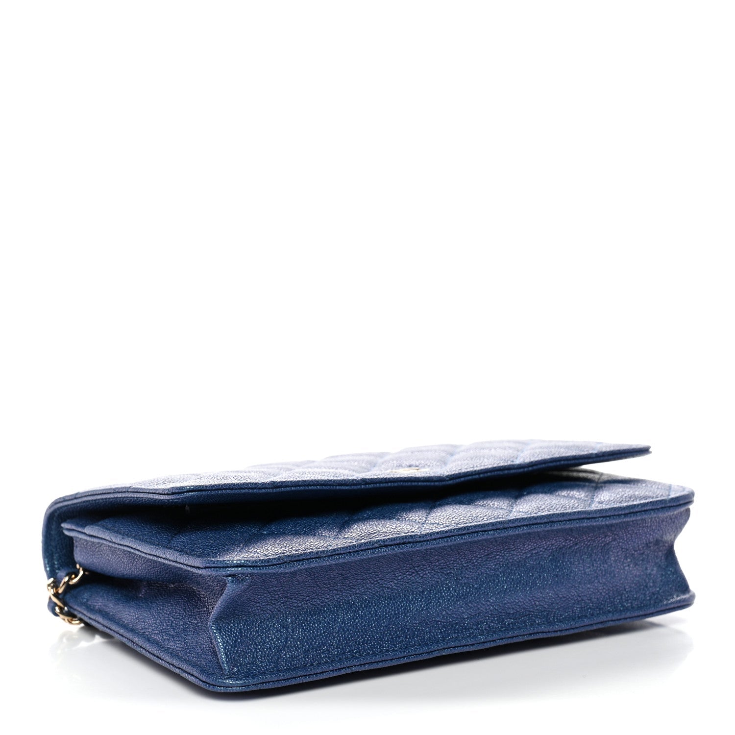 Iridescent Caviar Quilted Wallet on Chain WOC Dark Blue