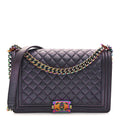 Iridescent Goatskin Quilted New Medium Boy Flap Purple
