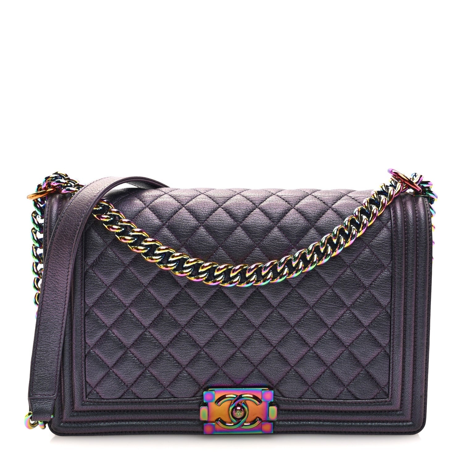 Iridescent Goatskin Quilted New Medium Boy Flap Purple